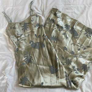 Vintage 90s silk pastel green floor length evening gown prom dress